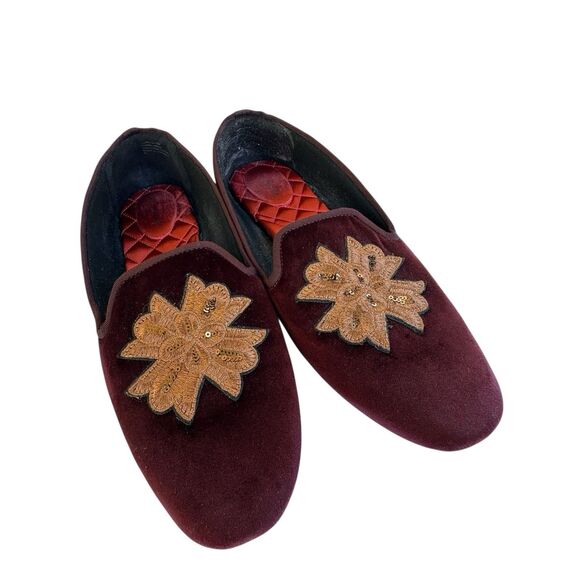 Birdies The Starling loafers in Bordeaux velvet with sequin embroidery Size 11 - Picture 2 of 15